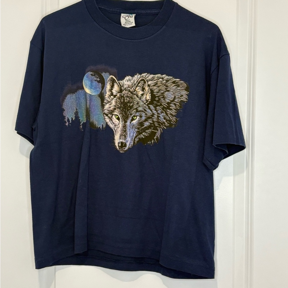 Wildlife Graphic Tee - Navy Wolf Print